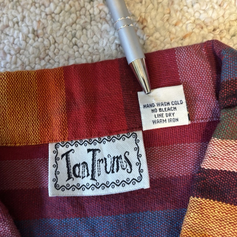VTG Tantrums Women's XL Rainbow Stripe Cotton Jacket Light Coat Embroidered Trim - Picture 7 of 7